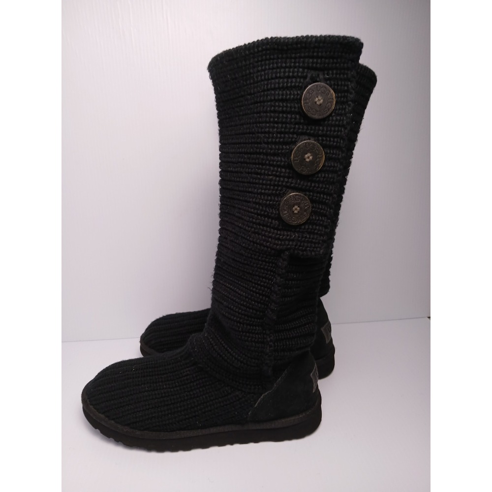 UGG Australia Classic Cardy Black Knit Tall Button Boots 5819 Womens 10